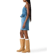 Steve Madden Giselia Scoop Neck Sleeveless Peplum Waist Denim Mini Dress