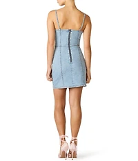 Steve Madden Gisella Rhinestone Floral Scoop Neck Sleeveless Fitted Denim Mini Dress