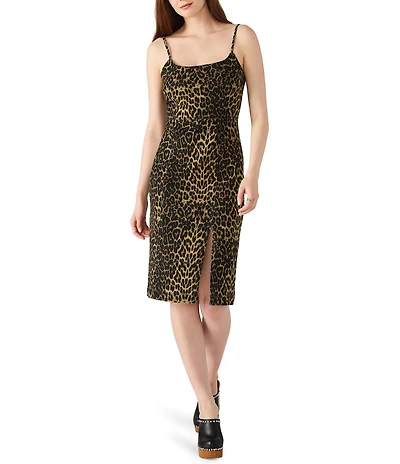 Steve Madden Giselle Cheetah Print Scoop Neck Sleeveless Denim Dress