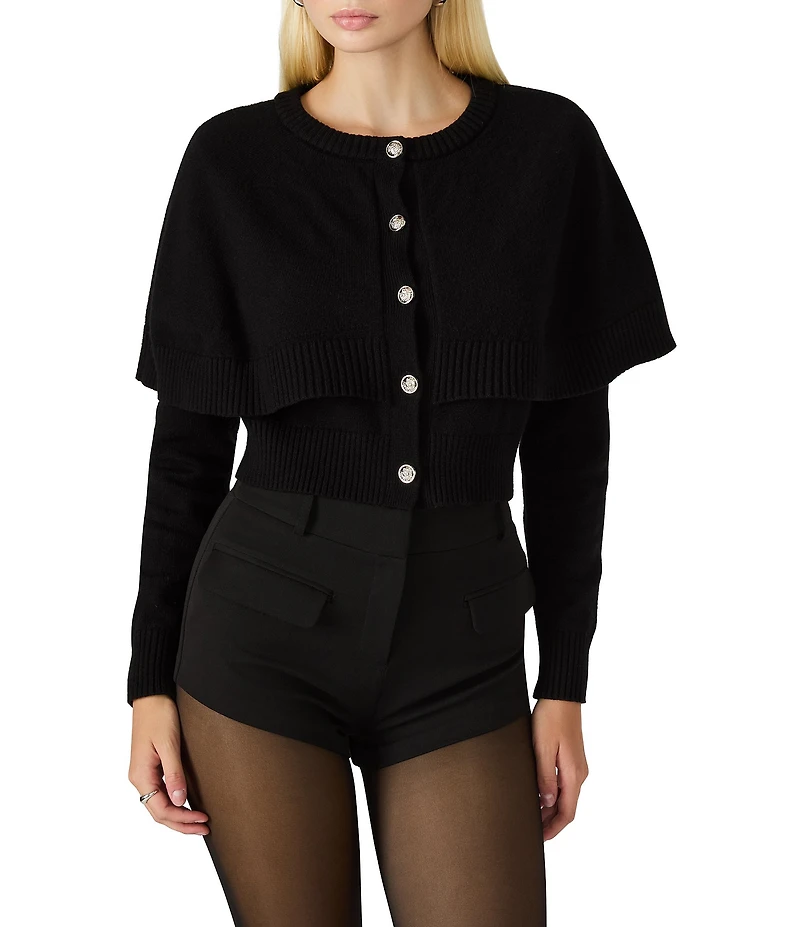 Steve Madden Gisselle Crew Neck Long Sleeve Cape Cardigan