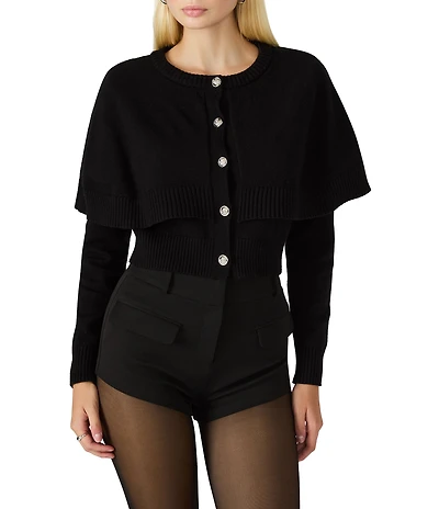 Steve Madden Gisselle Crew Neck Long Sleeve Cape Cardigan