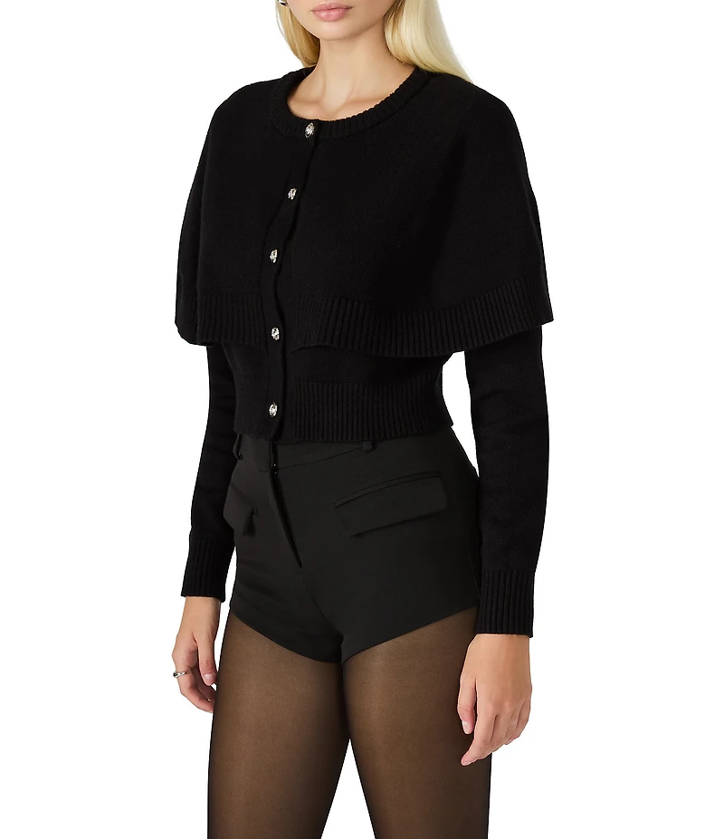 Steve Madden Gisselle Crew Neck Long Sleeve Cape Cardigan