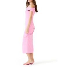 Steve Madden Gracelyn Asymmetrical Shoulder Short Sleeve Bodycon Mesh Midi Dress