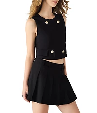 Steve Madden Hadley Crewneck Sleeveless Toothy Twill Suiting Top