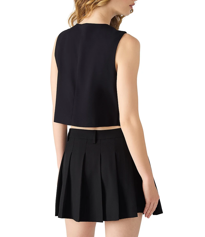 Steve Madden Hadley Crewneck Sleeveless Toothy Twill Suiting Top