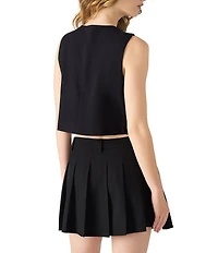 Steve Madden Hadley Crewneck Sleeveless Toothy Twill Suiting Top