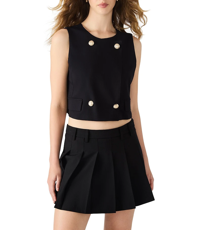 Steve Madden Hadley Crewneck Sleeveless Toothy Twill Suiting Top