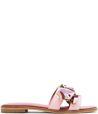 Steve Madden Hadyn Groovy Print Scarf Leather Flat Slide Sandals