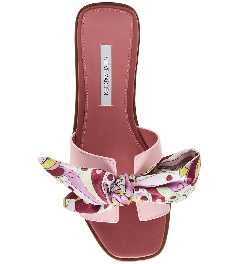 Steve Madden Hadyn Groovy Print Scarf Leather Flat Slide Sandals