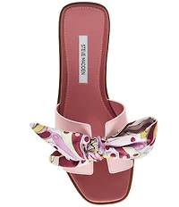 Steve Madden Hadyn Groovy Print Scarf Leather Flat Slide Sandals