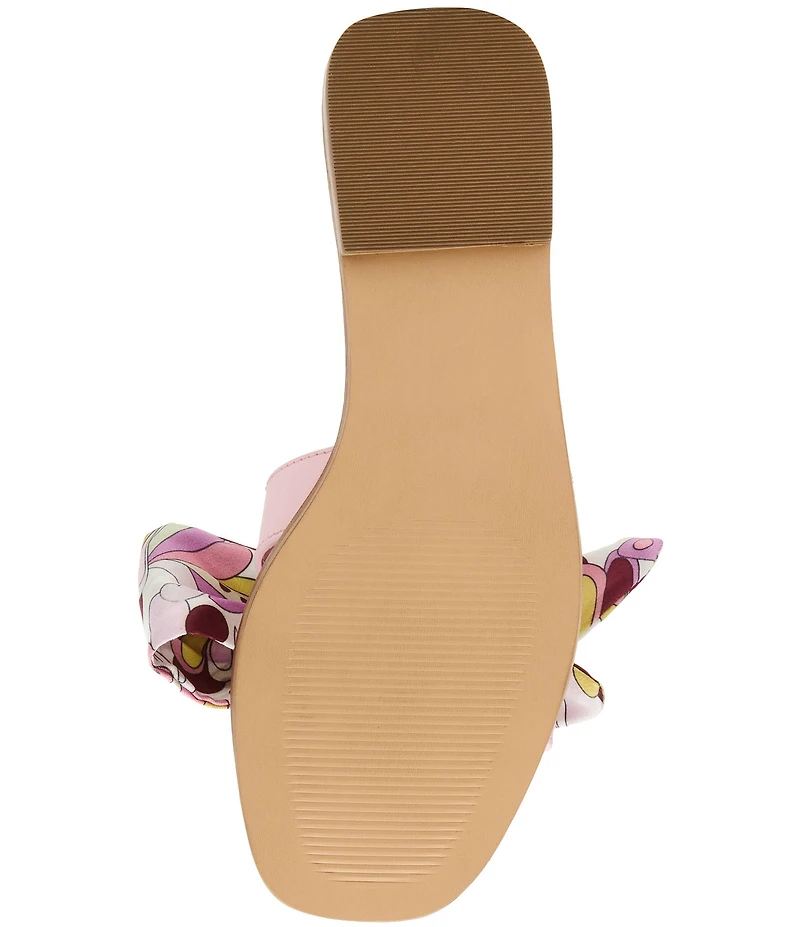 Steve Madden Hadyn Groovy Print Scarf Leather Flat Slide Sandals