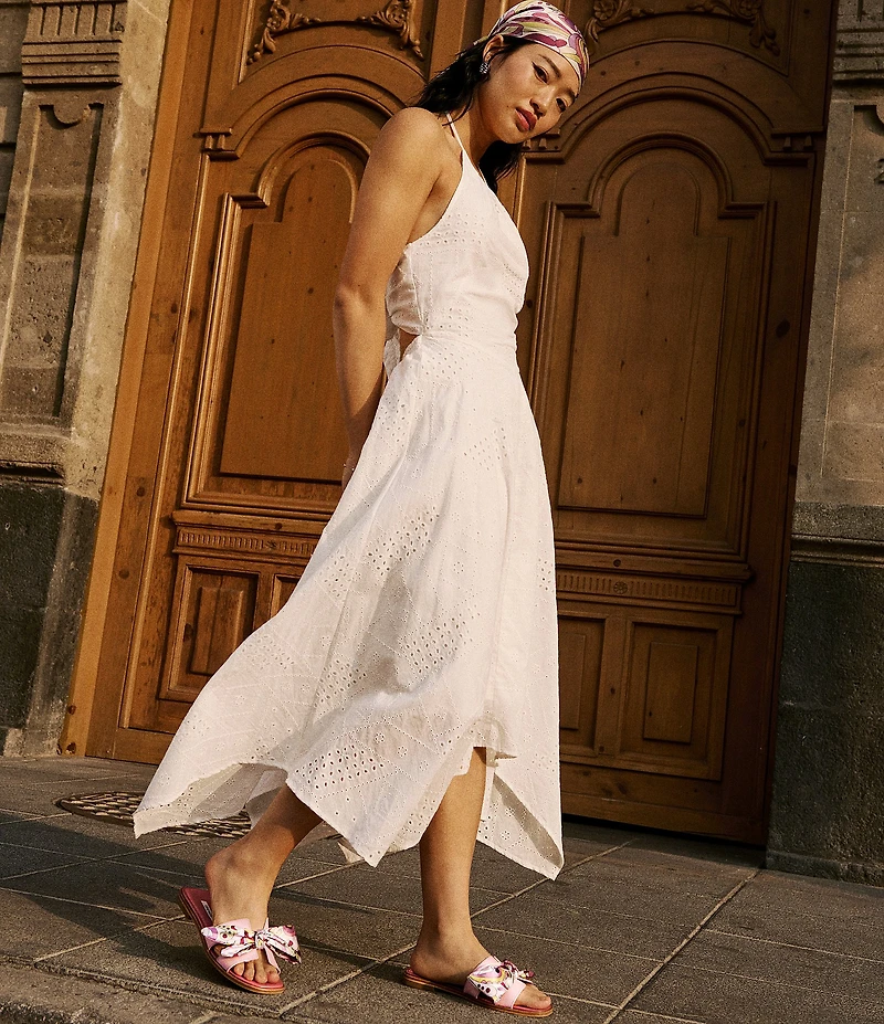 Steve Madden Hadyn Groovy Print Scarf Leather Flat Slide Sandals