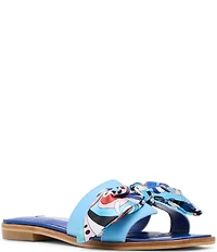 Steve Madden Hadyn Groovy Print Scarf Leather Flat Slide Sandals