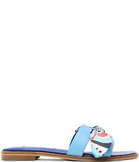 Steve Madden Hadyn Groovy Print Scarf Leather Flat Slide Sandals