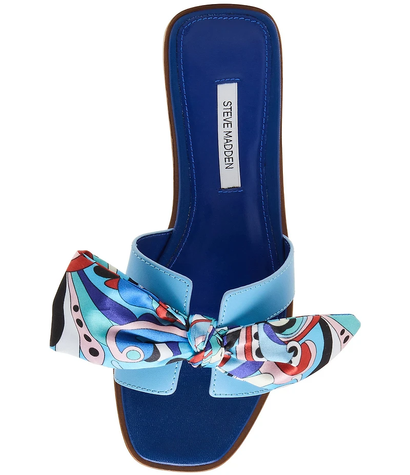Steve Madden Hadyn Groovy Print Scarf Leather Flat Slide Sandals