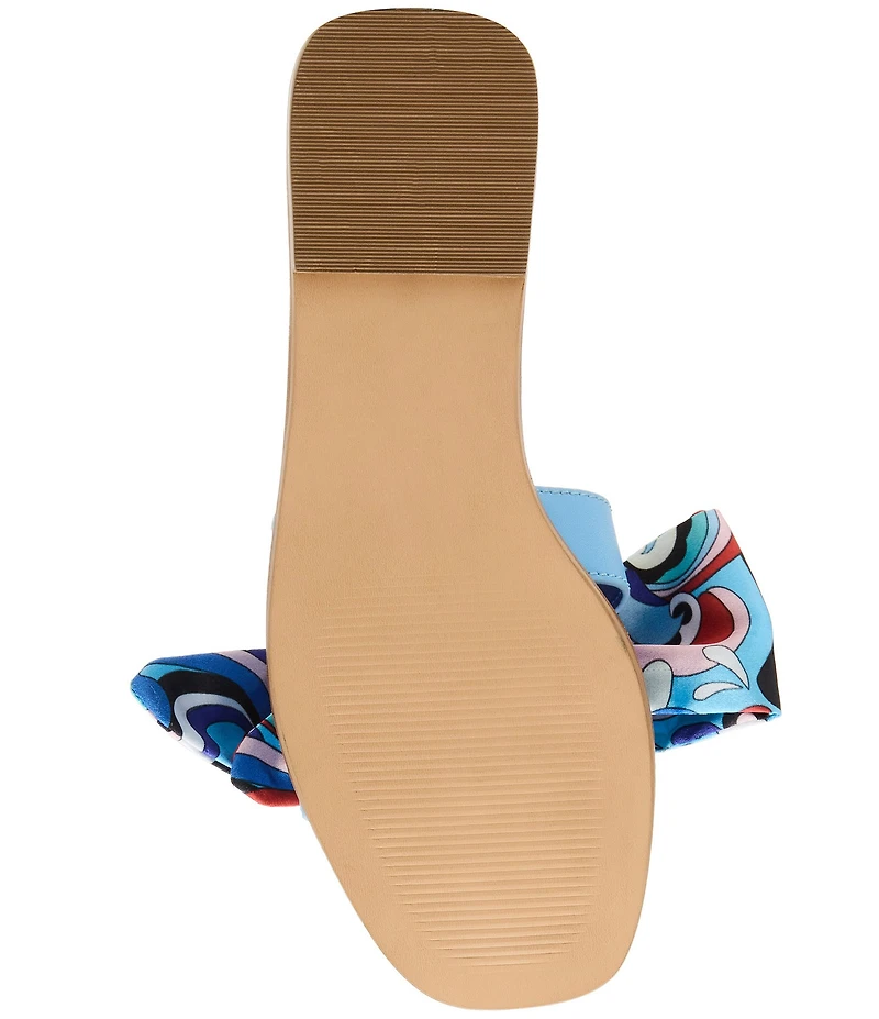 Steve Madden Hadyn Groovy Print Scarf Leather Flat Slide Sandals