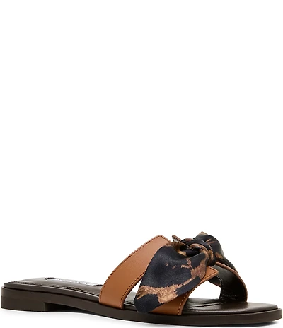 Steve Madden Hadyn Leopard Scarf Leather Flat Slide Sandals