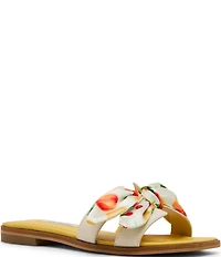 Steve Madden Hadyn Orange Print Scarf Leather Flat Slide Sandals