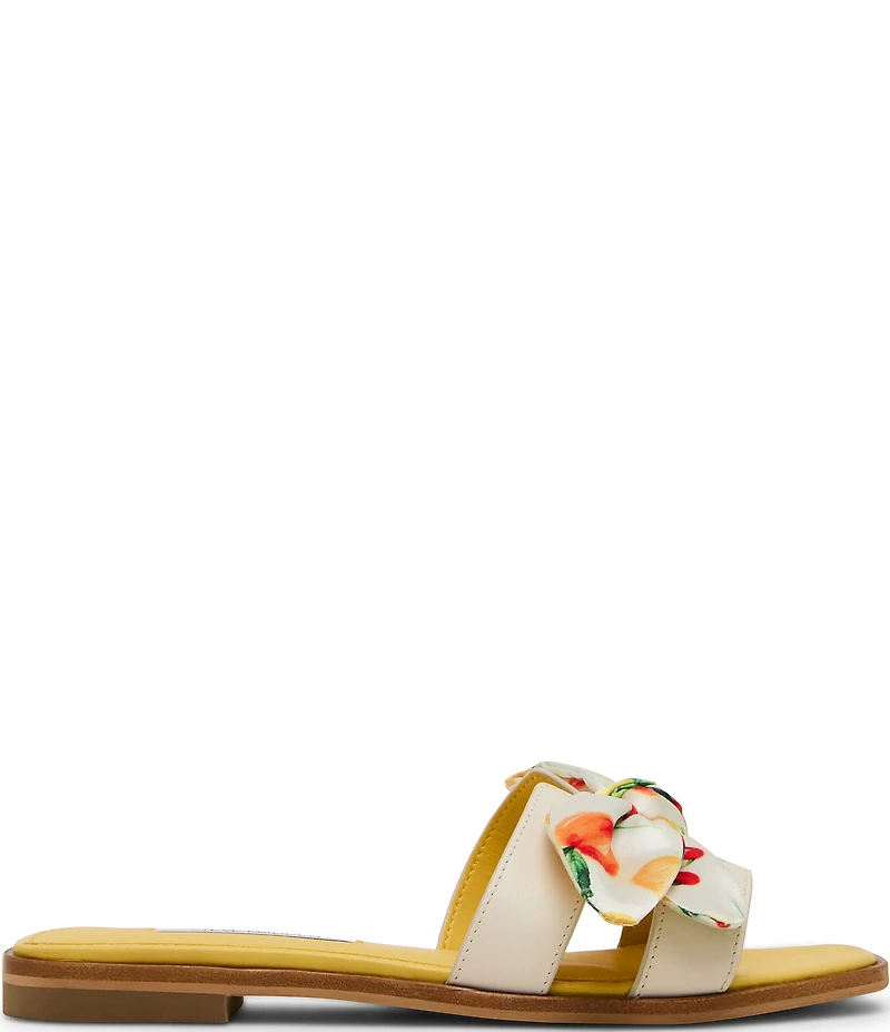 Steve Madden Hadyn Orange Print Scarf Leather Flat Slide Sandals