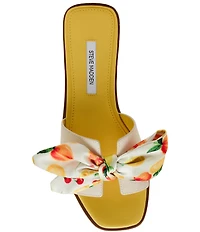 Steve Madden Hadyn Orange Print Scarf Leather Flat Slide Sandals