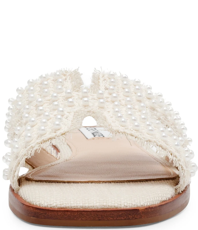 Steve Madden Hadyn Frayed Fabric Pearl Embellished Slide Sandals