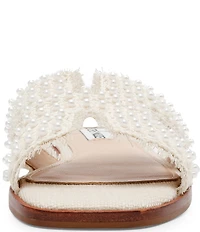 Steve Madden Hadyn Frayed Fabric Pearl Embellished Slide Sandals