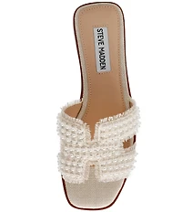 Steve Madden Hadyn Frayed Fabric Pearl Embellished Slide Sandals