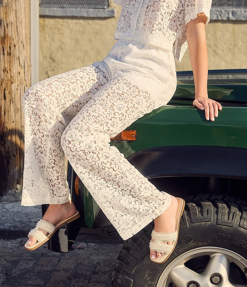 Steve Madden Hadyn Frayed Fabric Pearl Embellished Slide Sandals