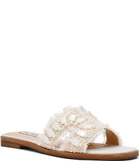 Steve Madden Hadyn Raffia Shell Ornament Flat Slide Sandals