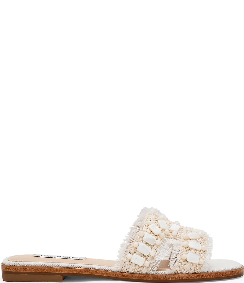 Steve Madden Hadyn Raffia Shell Ornament Flat Slide Sandals