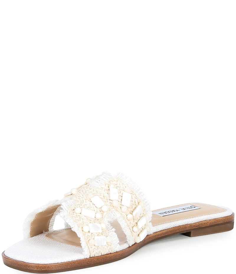 Steve Madden Hadyn Raffia Shell Ornament Flat Slide Sandals