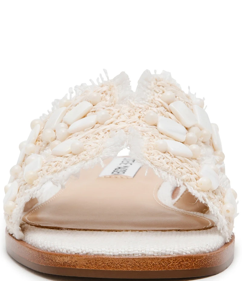 Steve Madden Hadyn Raffia Shell Ornament Flat Slide Sandals