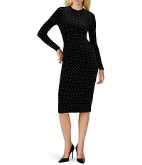 Steve Madden Hailee Studded Crew Neck Long Sleeve Velvet Midi Bodycon Dress