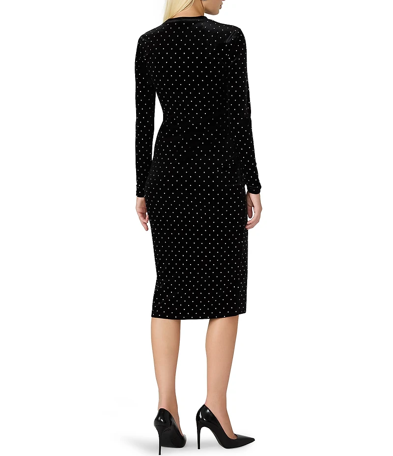 Steve Madden Hailee Studded Crew Neck Long Sleeve Velvet Midi Bodycon Dress