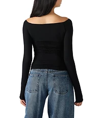 Steve Madden Hailey Lace Off-The-Shoulder Long Sleeve Jersey Knit Top