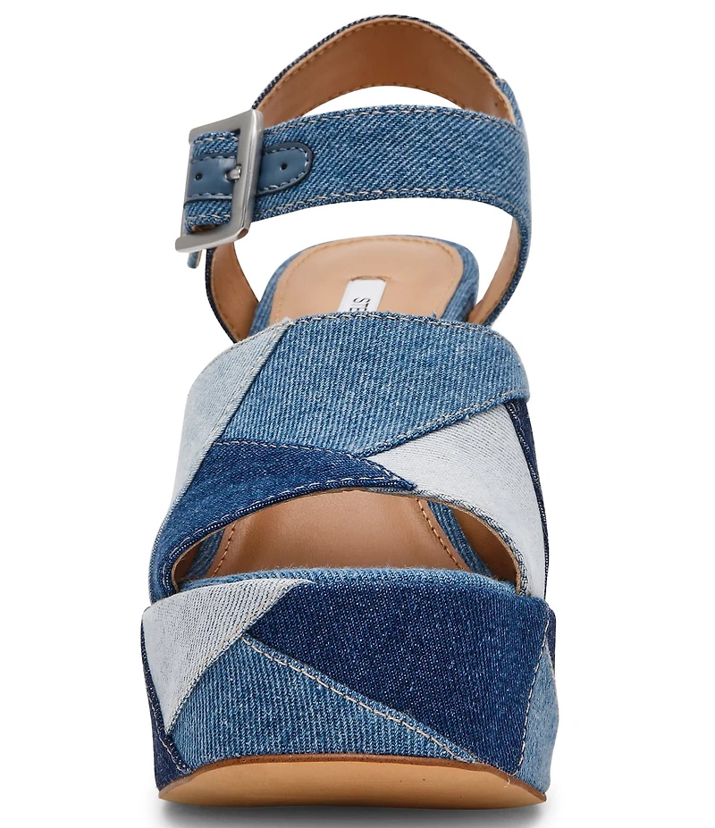 Steve Madden Halea Denim Patchwork Block Heel Platform Sandals
