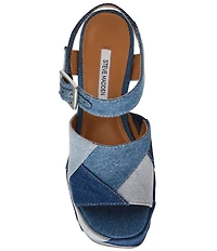 Steve Madden Halea Denim Patchwork Block Heel Platform Sandals