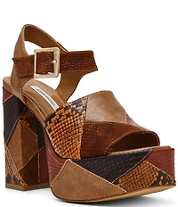 Steve Madden Halea Snake Print Patchwork Block Heel Platform Sandals
