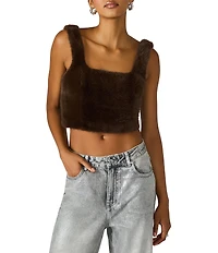 Steve Madden Hannia Square Neck Sleeveless Faux Fur Cropped Tank Top