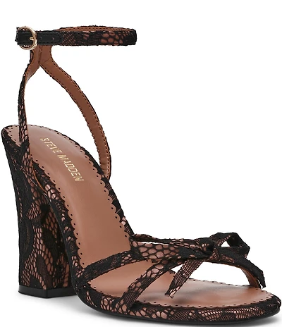 Steve Madden Hara Satin Lace Bow Detail Ankle Strap Dress Sandals