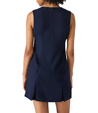 Steve Madden Henley V-Neck Sleeveless Drop Waist Pleated Mini Dress