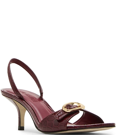 Steve Madden Henrietta Croco Embossed Leather Buckle Hardware Slingback Dress Sandals