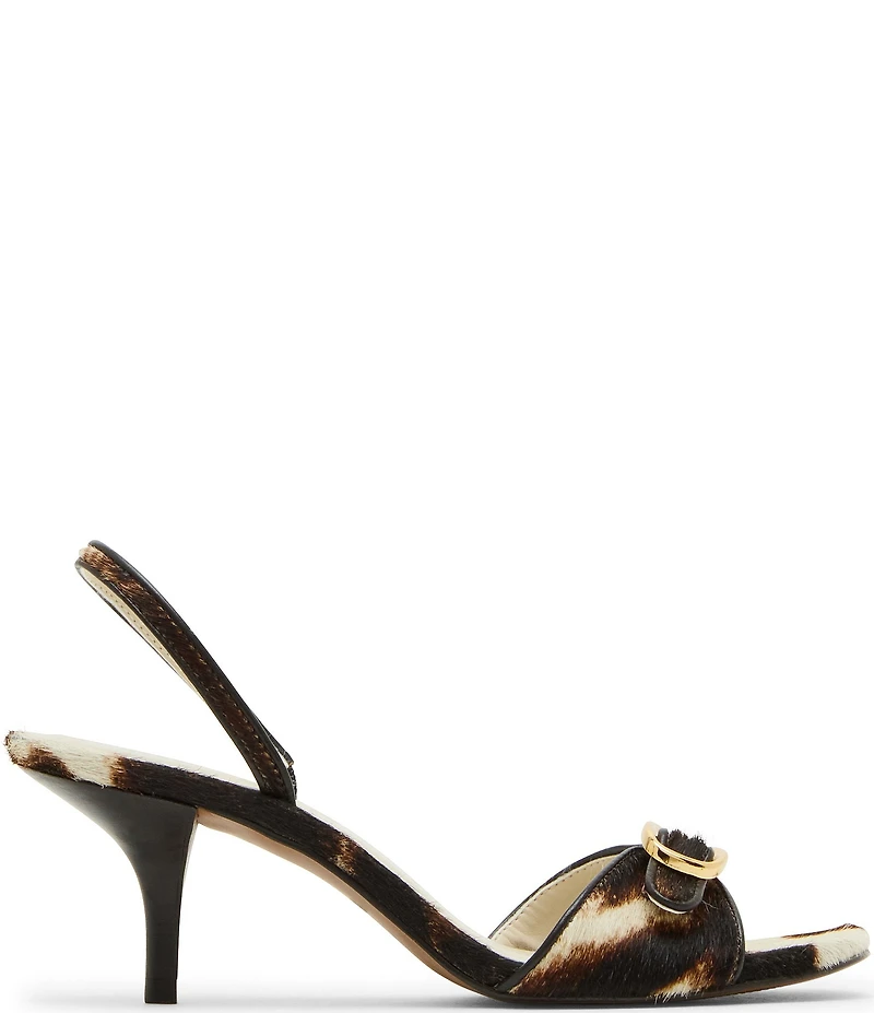 Steve Madden Henrietta-H Cow Print Haircalf Buckle Hardware Dress Sandals