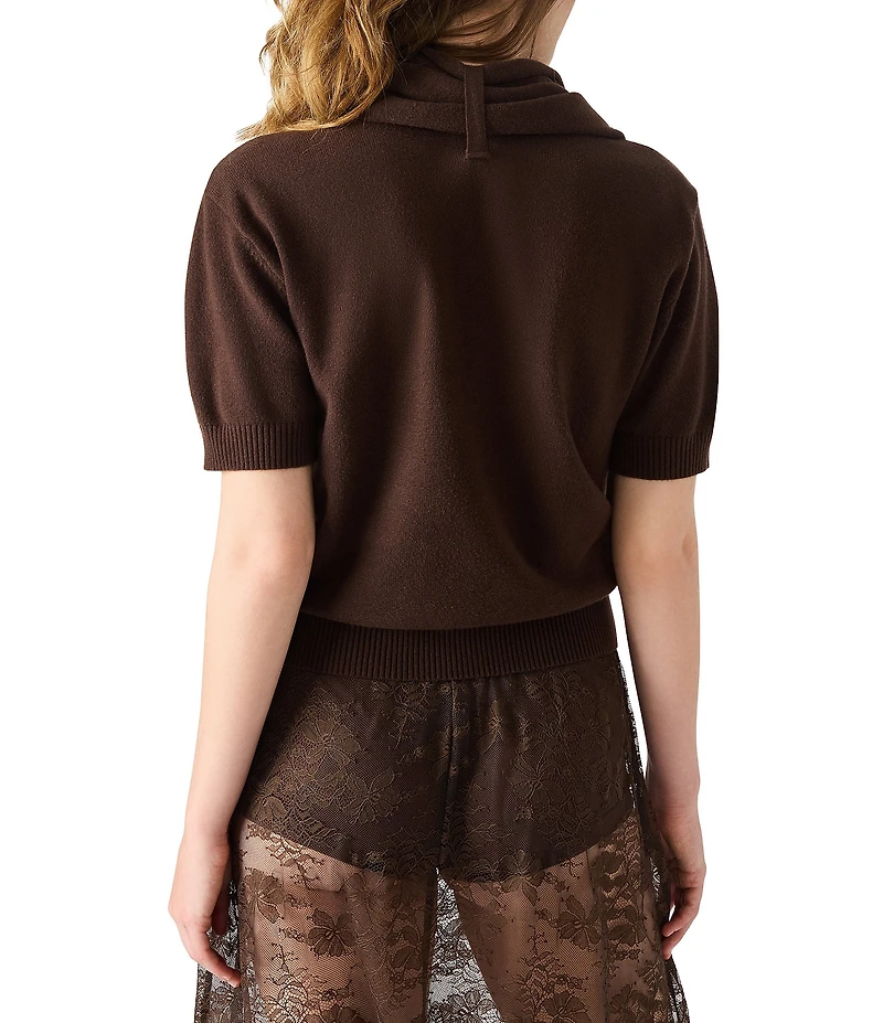 Steve Madden Hermia High Neck Detachable Scarf Half Sleeve Sweater Top