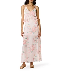 Steve Madden Ilara Floral Print V-Neck Sleeveless Chiffon Maxi Dress