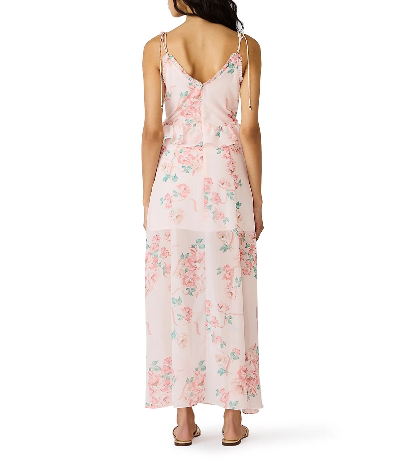 Steve Madden Ilara Floral Print V-Neck Sleeveless Chiffon Maxi Dress
