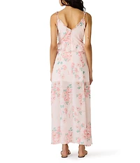 Steve Madden Ilara Floral Print V-Neck Sleeveless Chiffon Maxi Dress