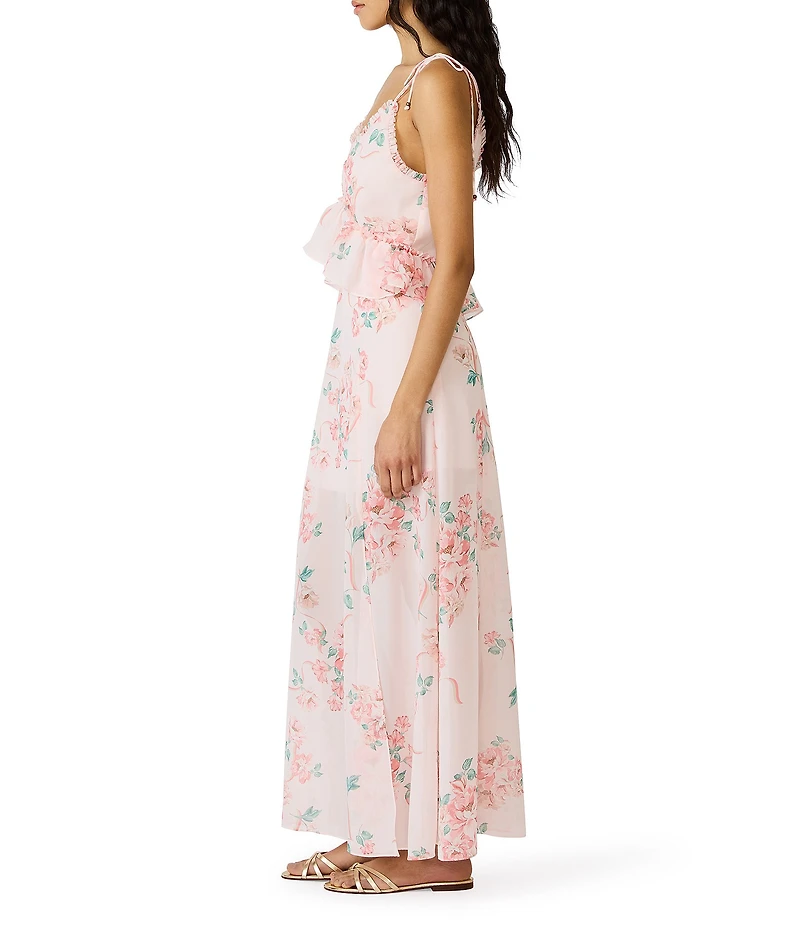 Steve Madden Ilara Floral Print V-Neck Sleeveless Chiffon Maxi Dress