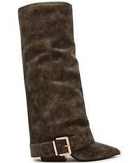 Steve Madden Illuzion Distressed Leather Buckle Hardware Foldover Tall Boots