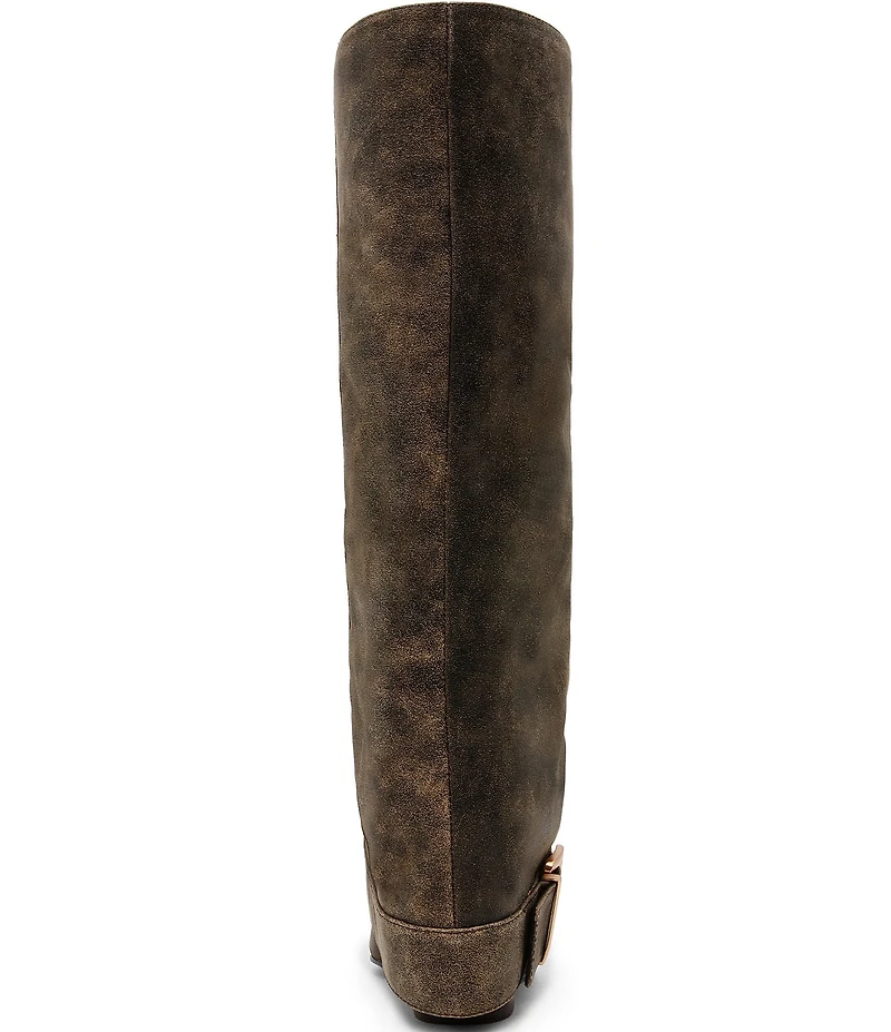 Steve Madden Illuzion Distressed Leather Buckle Hardware Foldover Tall Boots